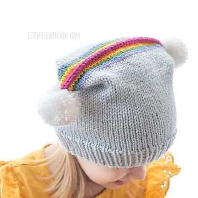 Rainbow Double Pom Pom Hat by Cassandra May